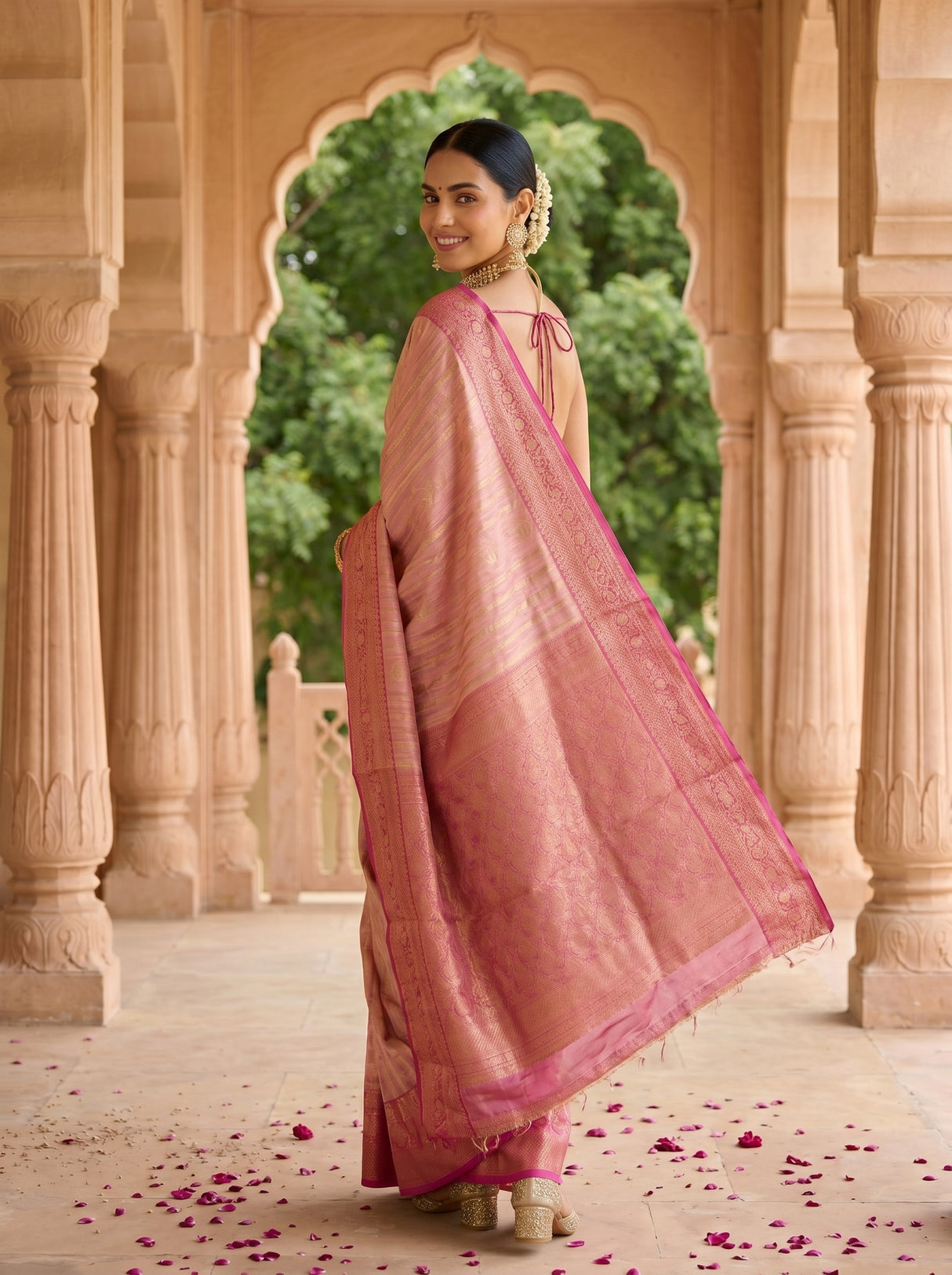 MIMOSA Pink Banarasi Art Silk Saree — pose 7 styling detail