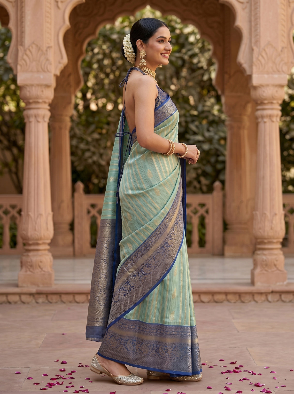 MIMOSA Rama Banarasi Art Silk Saree — pose 3 styling detail