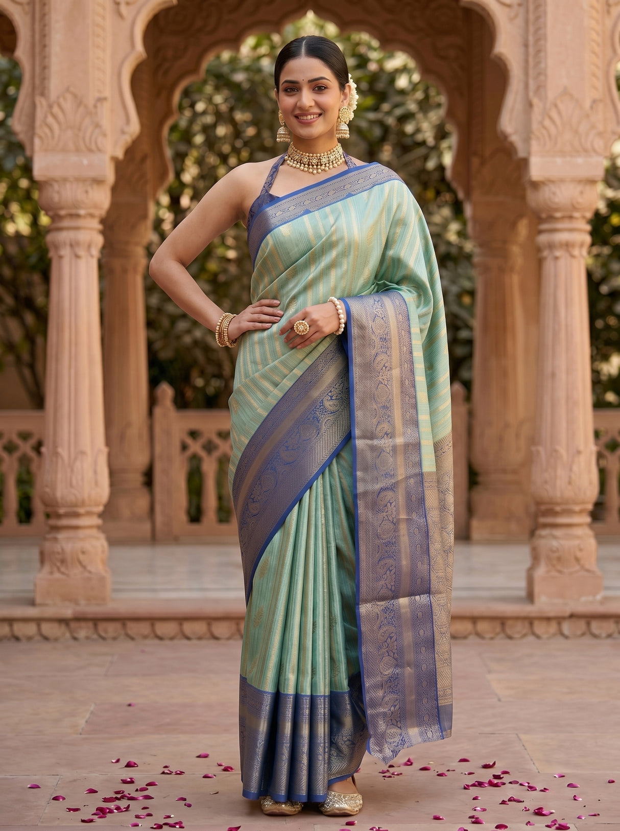 MIMOSA Rama Banarasi Art Silk Saree — pose 4 styling detail