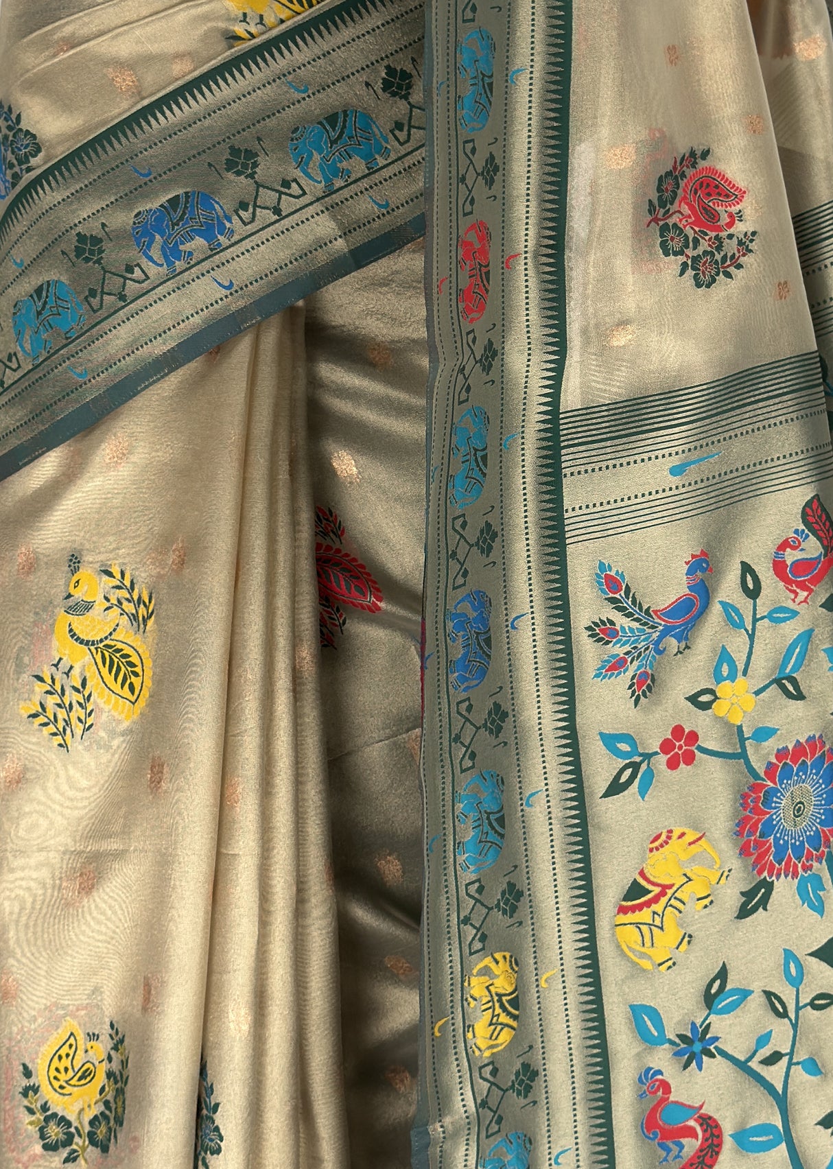MIMOSA Green Paithani Art Silk Saree — fleets shot full lifestyle
