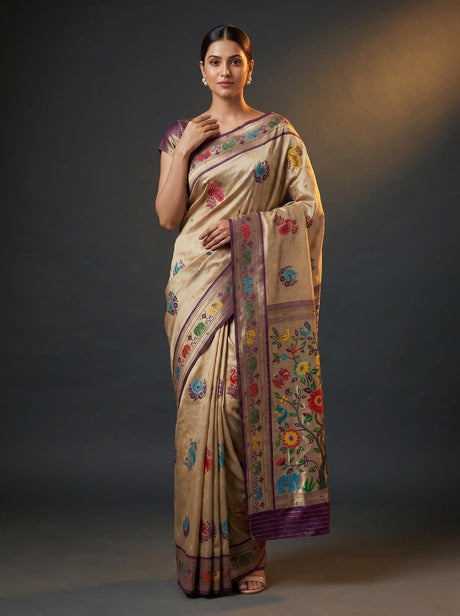 MIMOSA Magenta Paithani Art Silk Saree — Draped on Mannequin