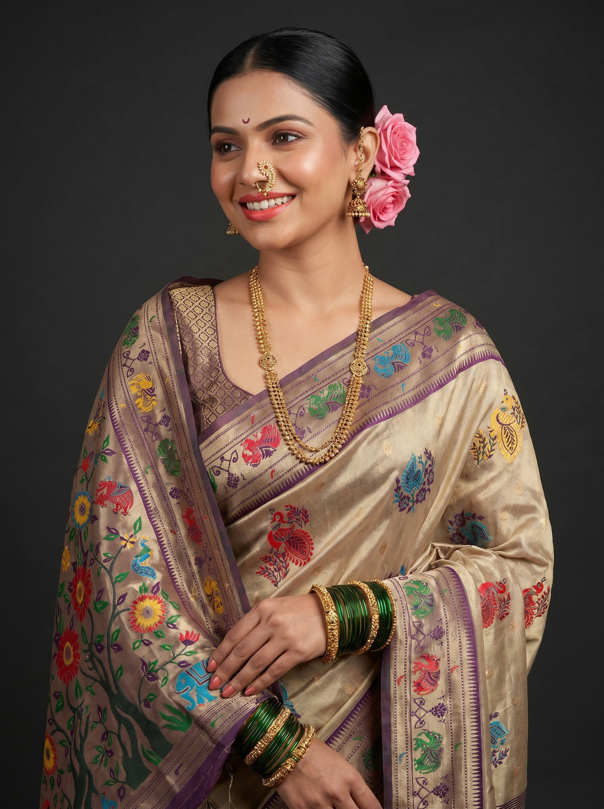MIMOSA Magenta Paithani Art Silk Saree — pose 10 styling detail