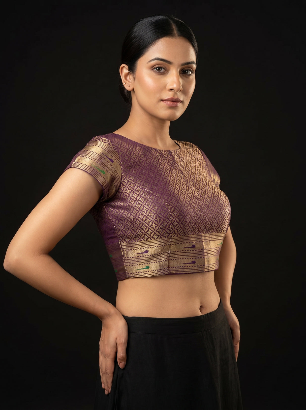 MIMOSA Magenta Paithani Art Silk Saree — blouse close-up