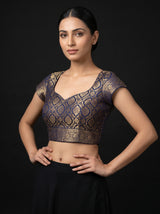 MIMOSA Navy Paithani Art Silk Saree — blouse close-up