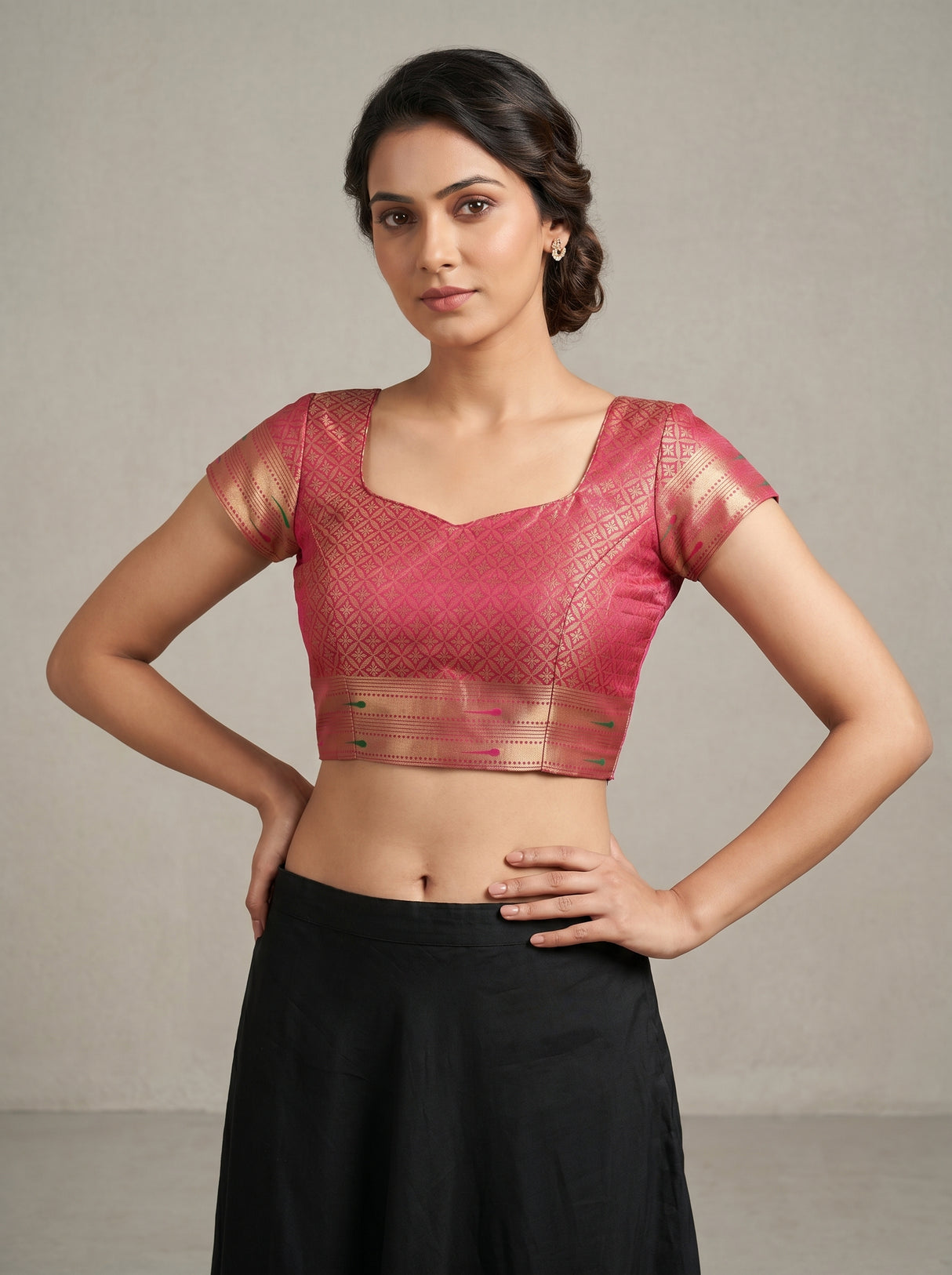 MIMOSA Red Paithani Art Silk Saree — blouse close-up