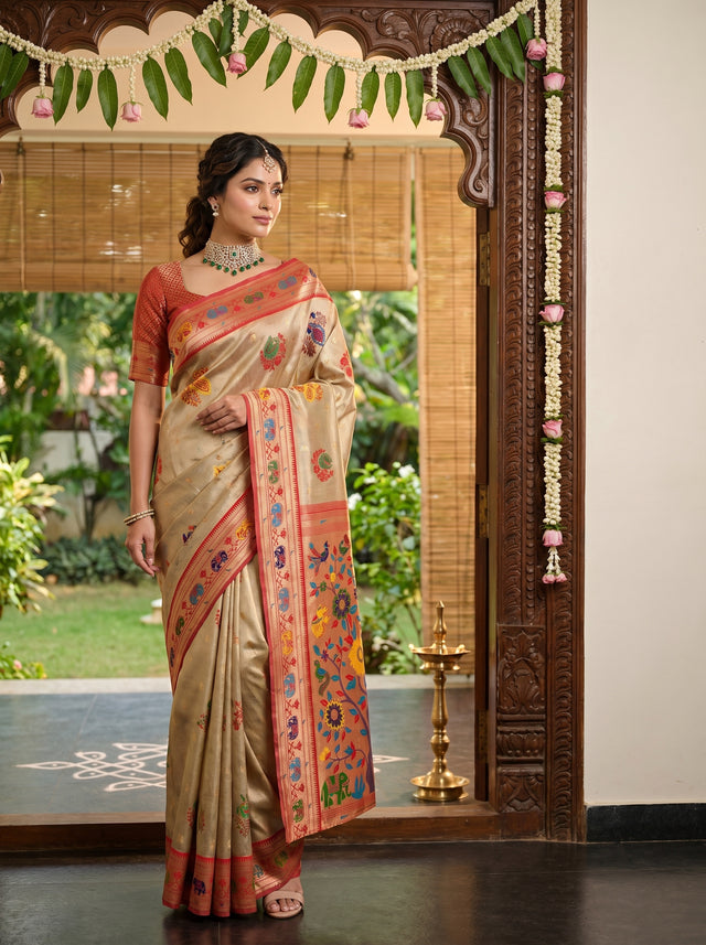 MIMOSA Rani Paithani Art Silk Saree — Draped on Mannequin