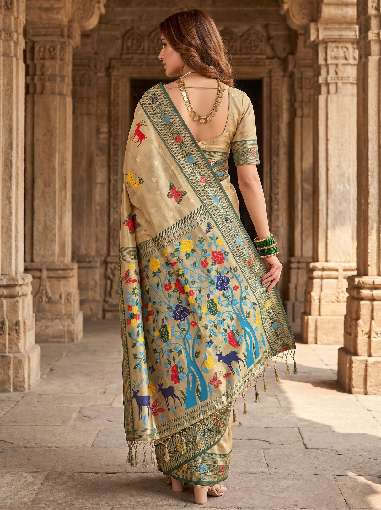 MIMOSA Green Art Silk Paithani Saree — Blouse Fabric Detail