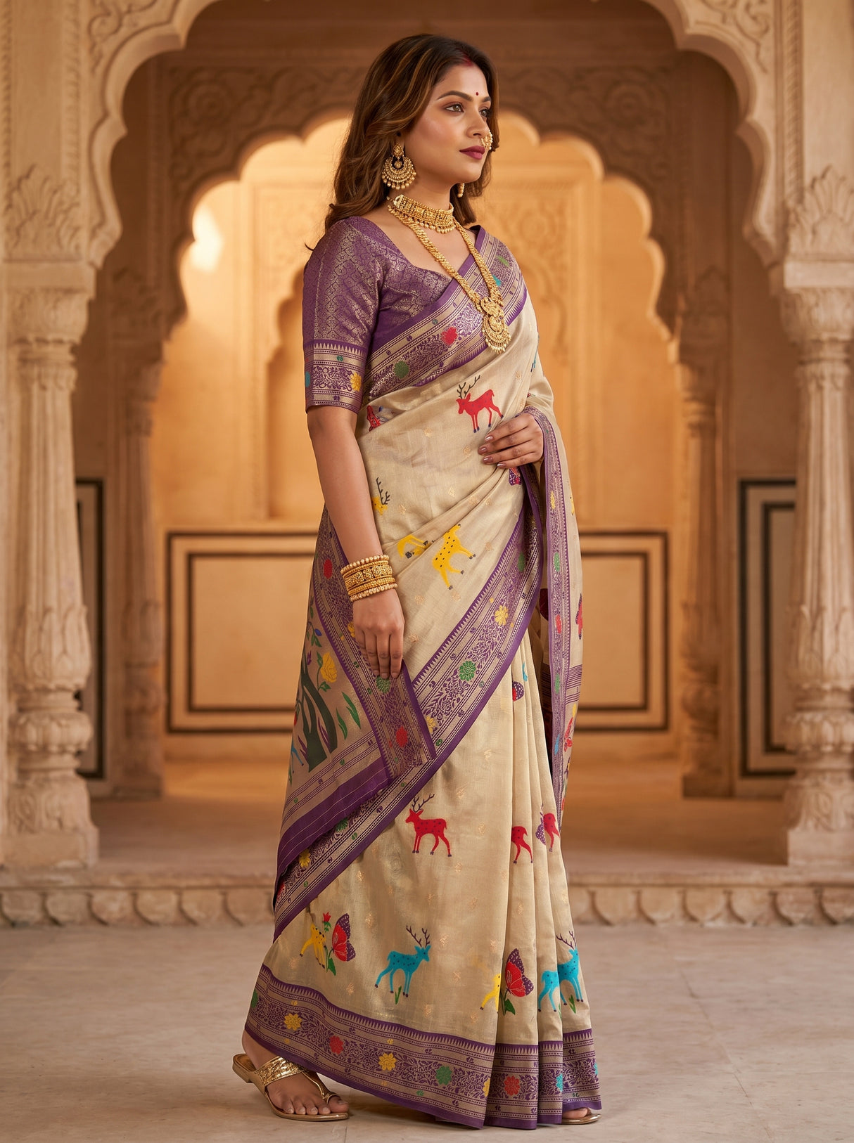MIMOSA Magenta Art Silk Paithani Saree — Blouse Fabric Detail