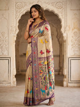 MIMOSA Magenta Paithani Art Silk Saree — Model Pose in Heritage Setting