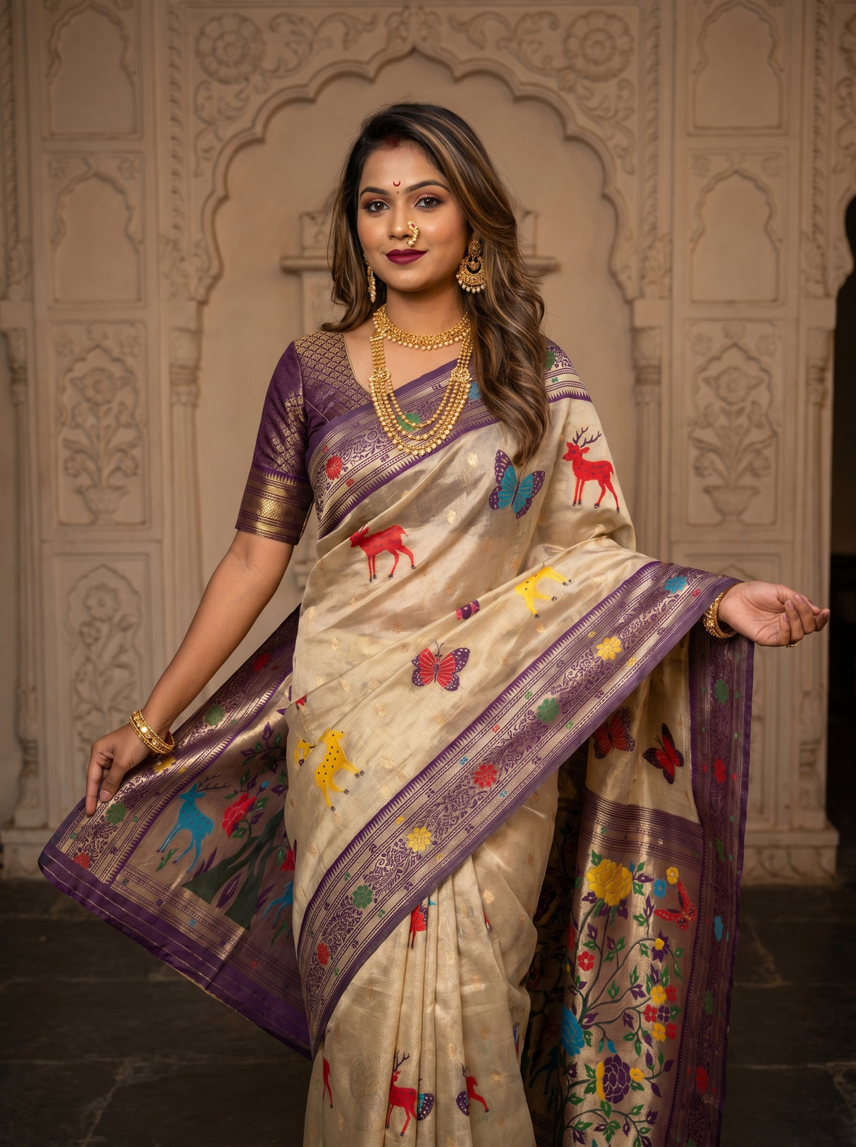 MIMOSA Magenta Paithani Art Silk Saree — pose 6 styling detail