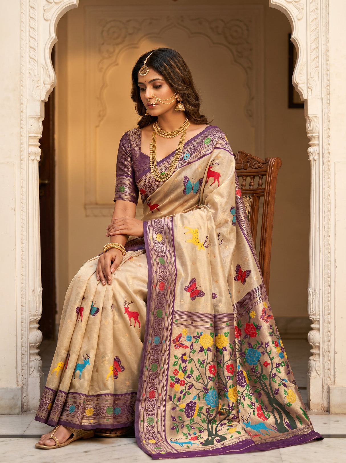 MIMOSA Magenta Paithani Art Silk Saree — pose 8 styling detail