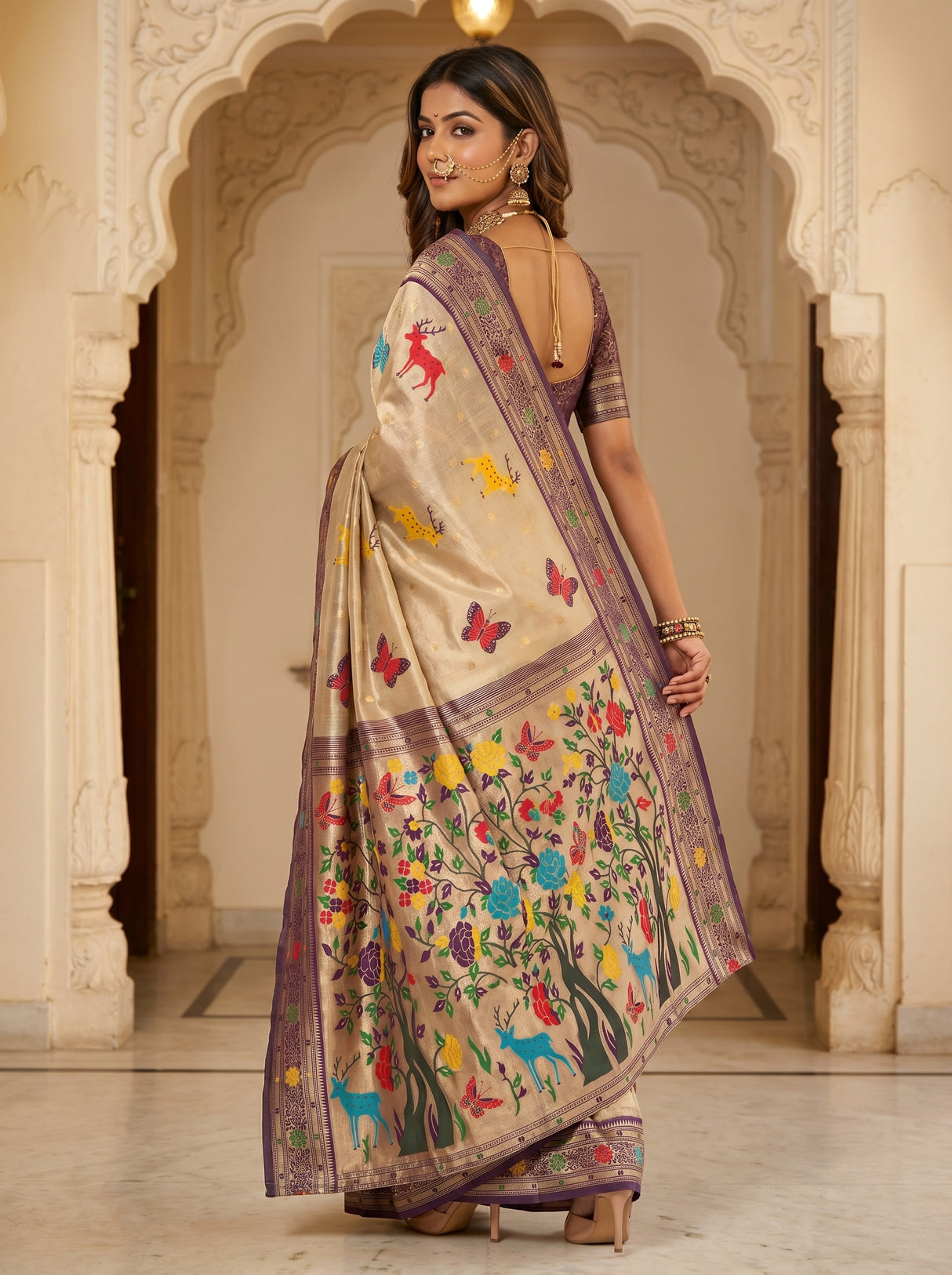 MIMOSA Magenta Paithani Art Silk Saree — pose 9 styling detail