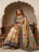 MIMOSA Navy Paithani Art Silk Saree — pose 8 styling detail
