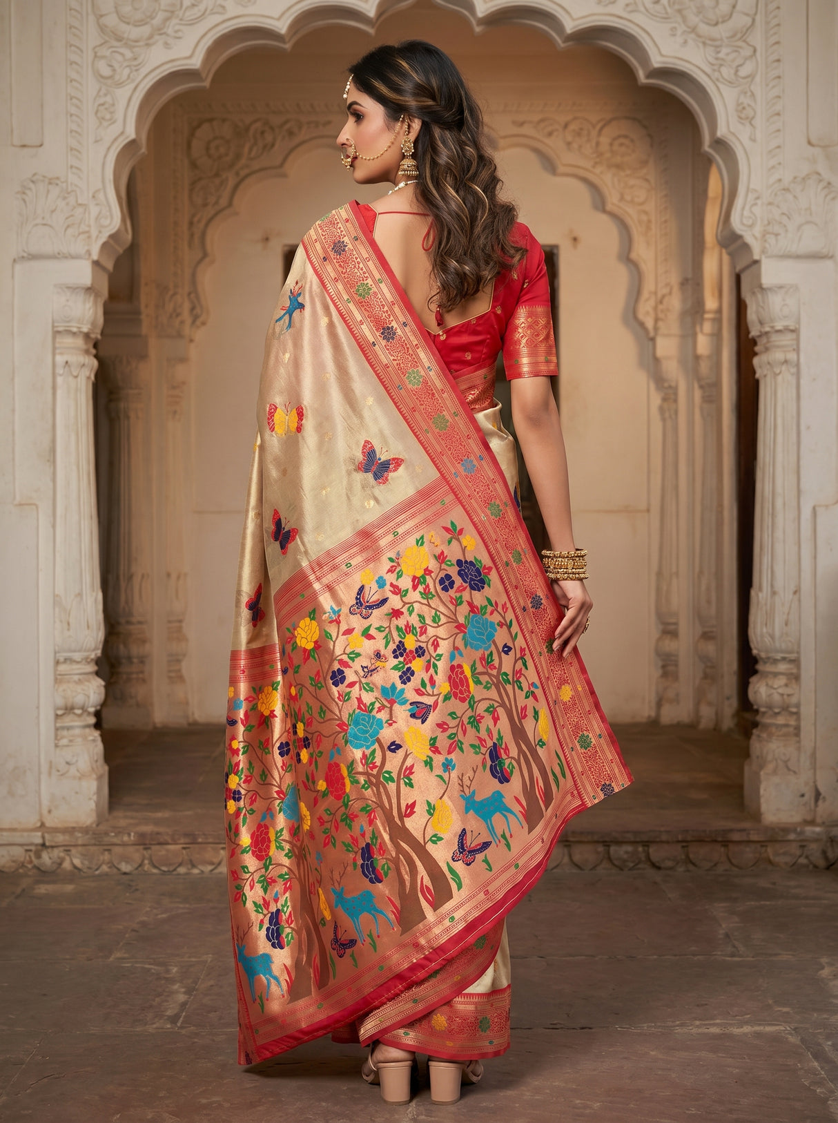 MIMOSA Red Art Silk Paithani Saree — Blouse Fabric Detail