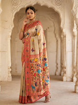 MIMOSA Red Paithani Art Silk Saree — Model Pose in Heritage Setting
