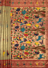 MIMOSA Red Paithani Art Silk Saree — pallu and zari work detail