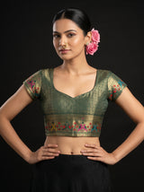 MIMOSA Green Paithani Art Silk Saree — blouse close-up