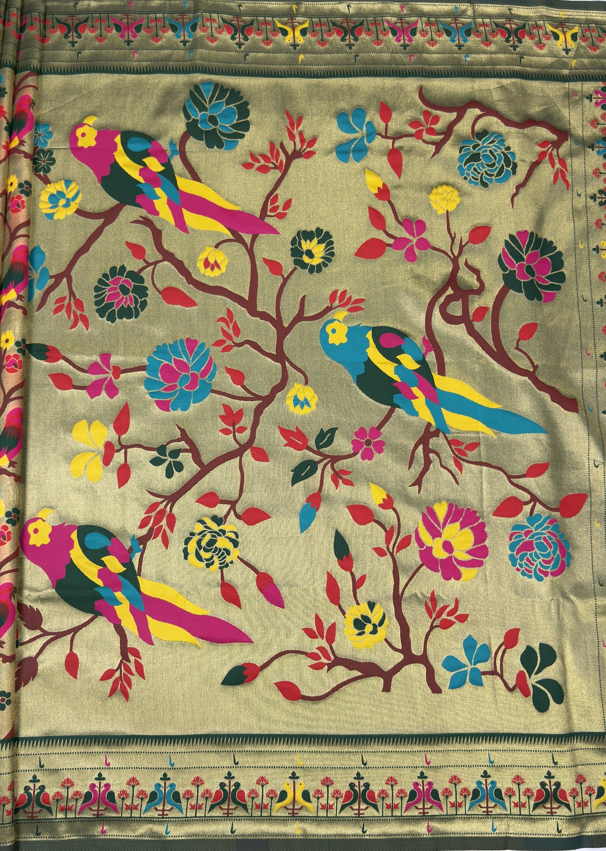 MIMOSA Green Paithani Art Silk Saree — pallu and zari work detail