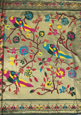 MIMOSA Green Paithani Art Silk Saree — pallu and zari work detail