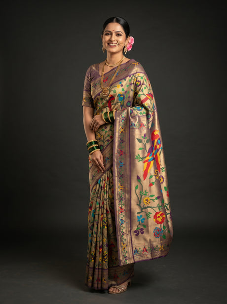 MIMOSA Magenta Paithani Art Silk Saree — Mannequin draped view