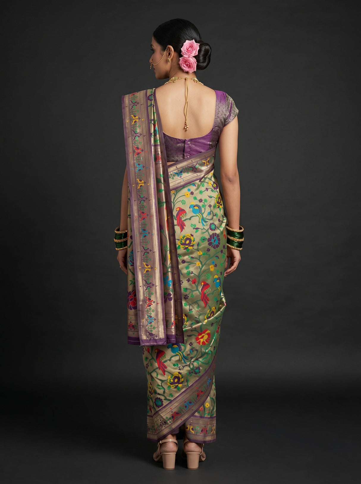 MIMOSA Magenta Paithani Art Silk Saree — Blouse fabric detail