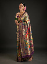 MIMOSA Magenta Paithani Art Silk Saree — Model lifestyle pose