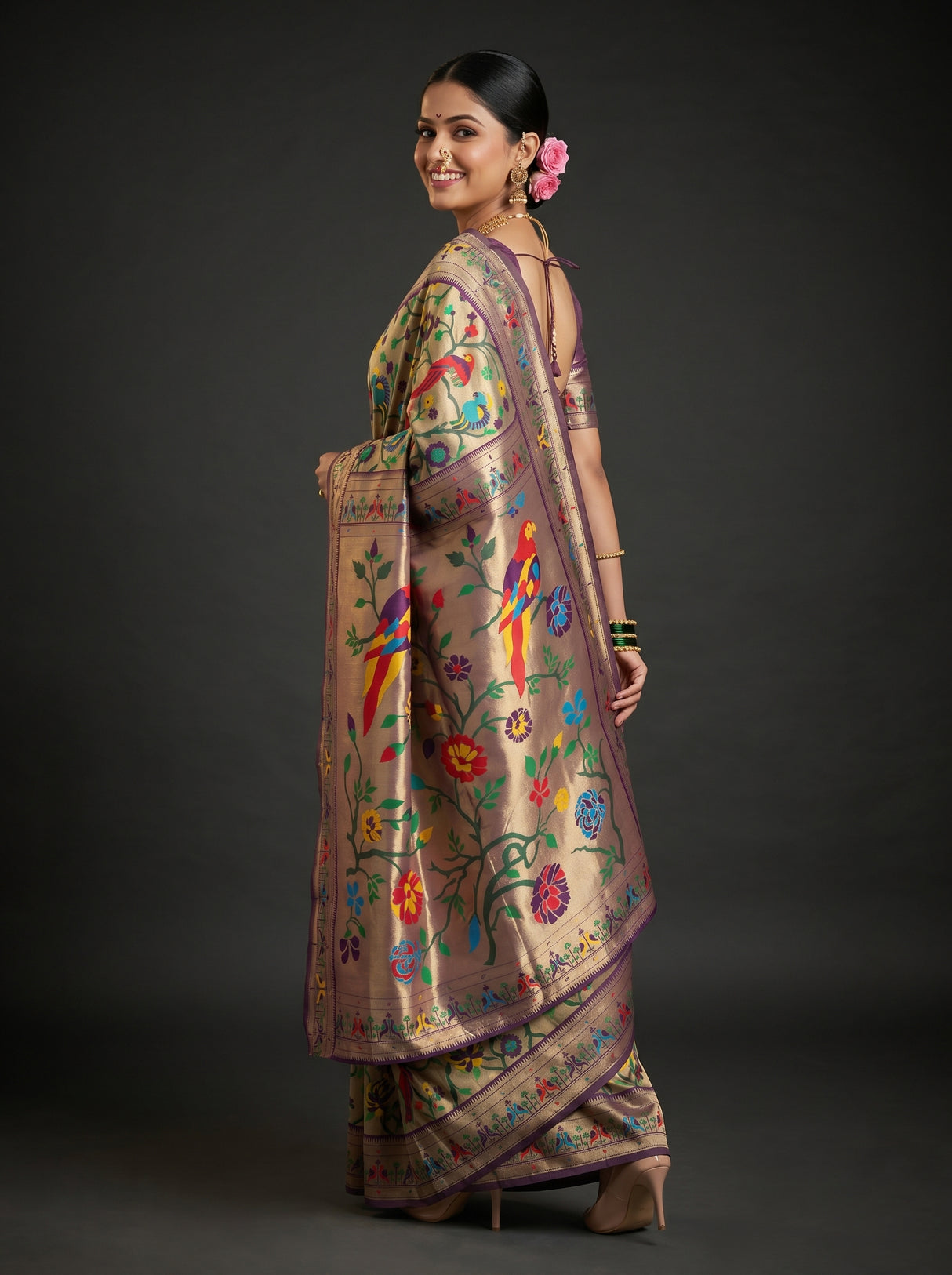 MIMOSA Magenta Paithani Art Silk Saree — pose 9 styling detail