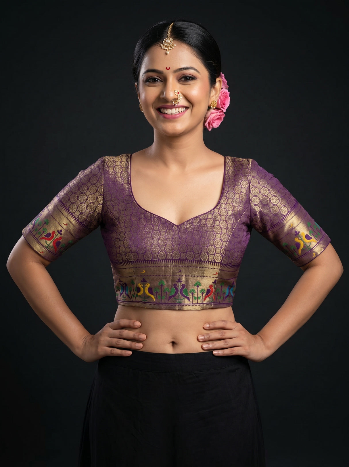 MIMOSA Magenta Paithani Art Silk Saree — blouse close-up