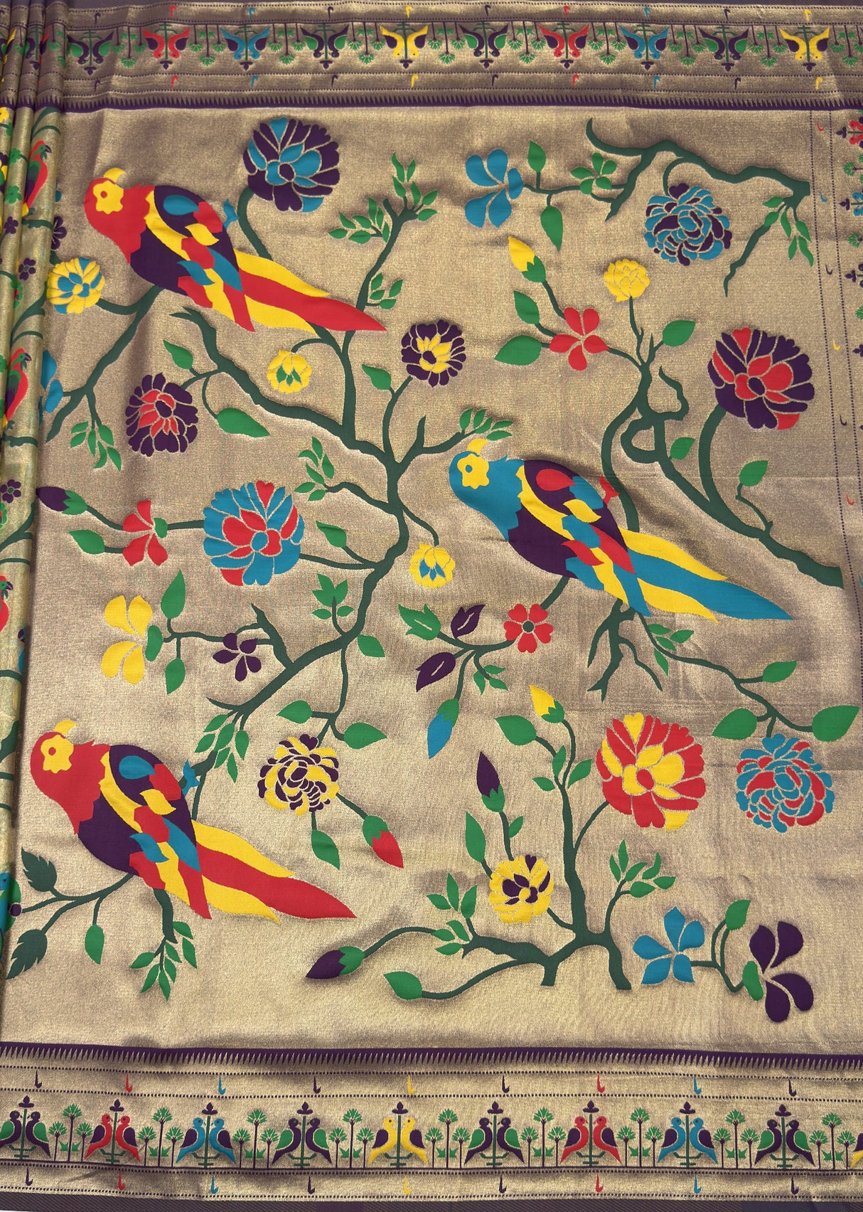 MIMOSA Magenta Paithani Art Silk Saree — pallu and zari work detail