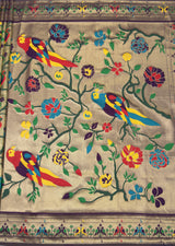 MIMOSA Magenta Paithani Art Silk Saree — pallu and zari work detail