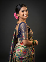 MIMOSA Navy Paithani Art Silk Saree — pose 9 styling detail
