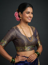 MIMOSA Navy Paithani Art Silk Saree — blouse close-up
