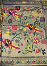 MIMOSA Navy Paithani Art Silk Saree — pallu and zari work detail