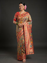 MIMOSA Red Paithani Art Silk Saree — Mannequin draped view