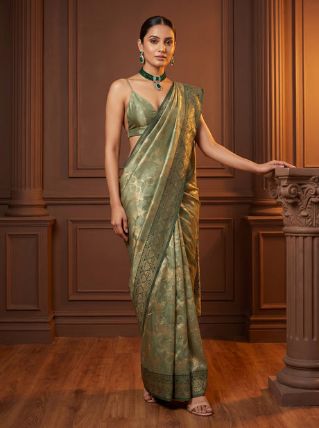 MIMOSA Green Banarasi Art Silk Saree — full view