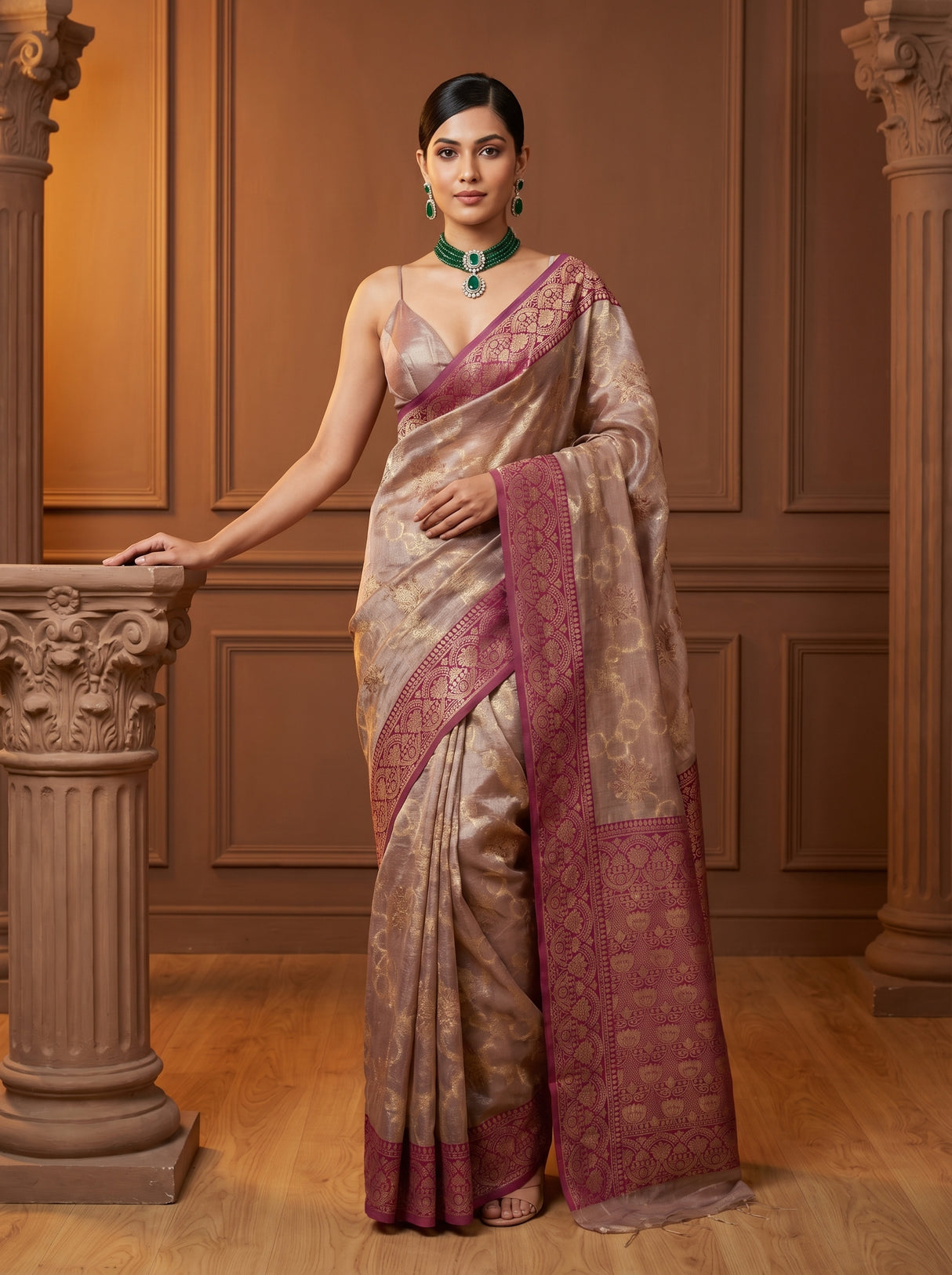 MIMOSA Magenta Banarasi Art Silk Saree — full view