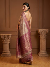 MIMOSA Magenta Banarasi Art Silk Saree — detail of the zari border
