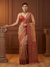 MIMOSA Maroon Banarasi Art Silk Saree — full view