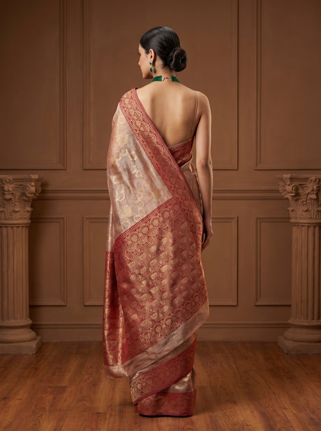 MIMOSA Maroon Banarasi Art Silk Saree — close-up of blouse and jewellery