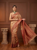 MIMOSA Maroon Banarasi Art Silk Saree — detail of the zari border