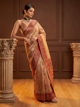 MIMOSA Maroon Banarasi Art Silk Saree — view of the drape and fabric shine