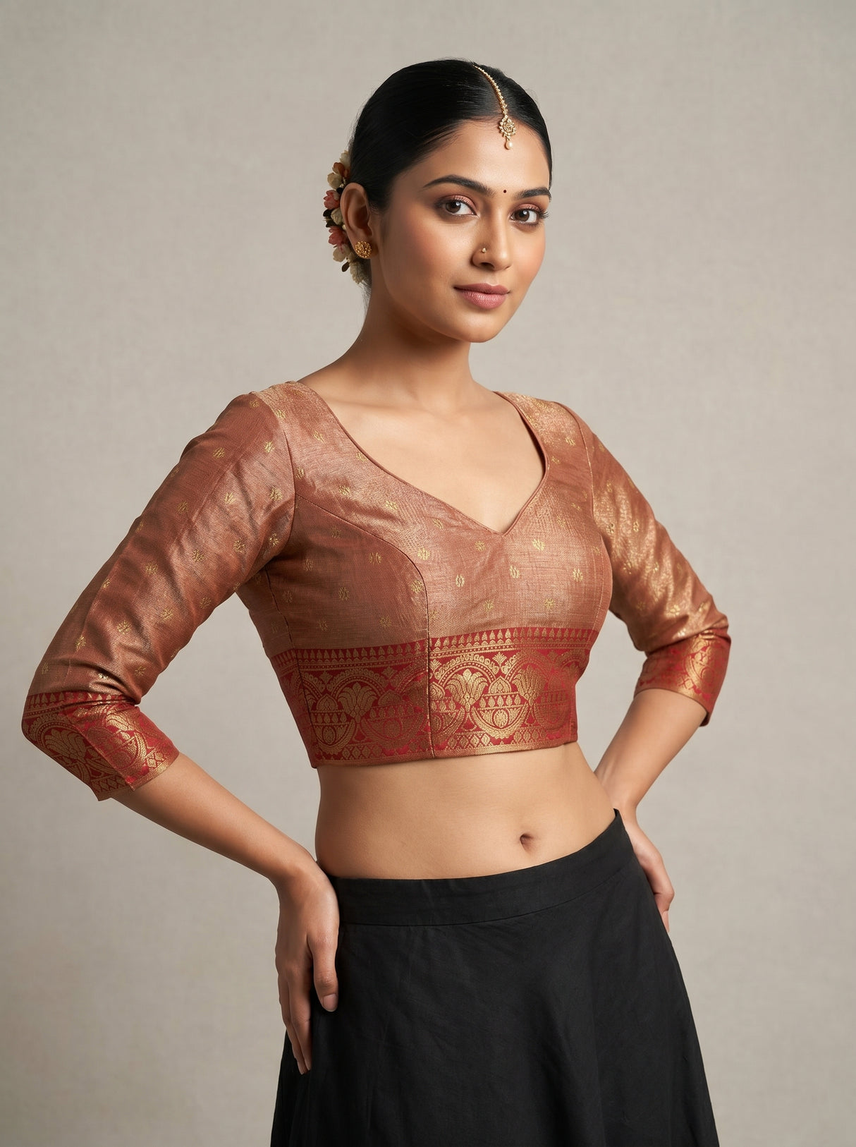 MIMOSA Maroon Banarasi Art Silk Saree — blouse close-up
