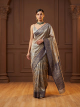 MIMOSA Navy Banarasi Art Silk Saree — full view