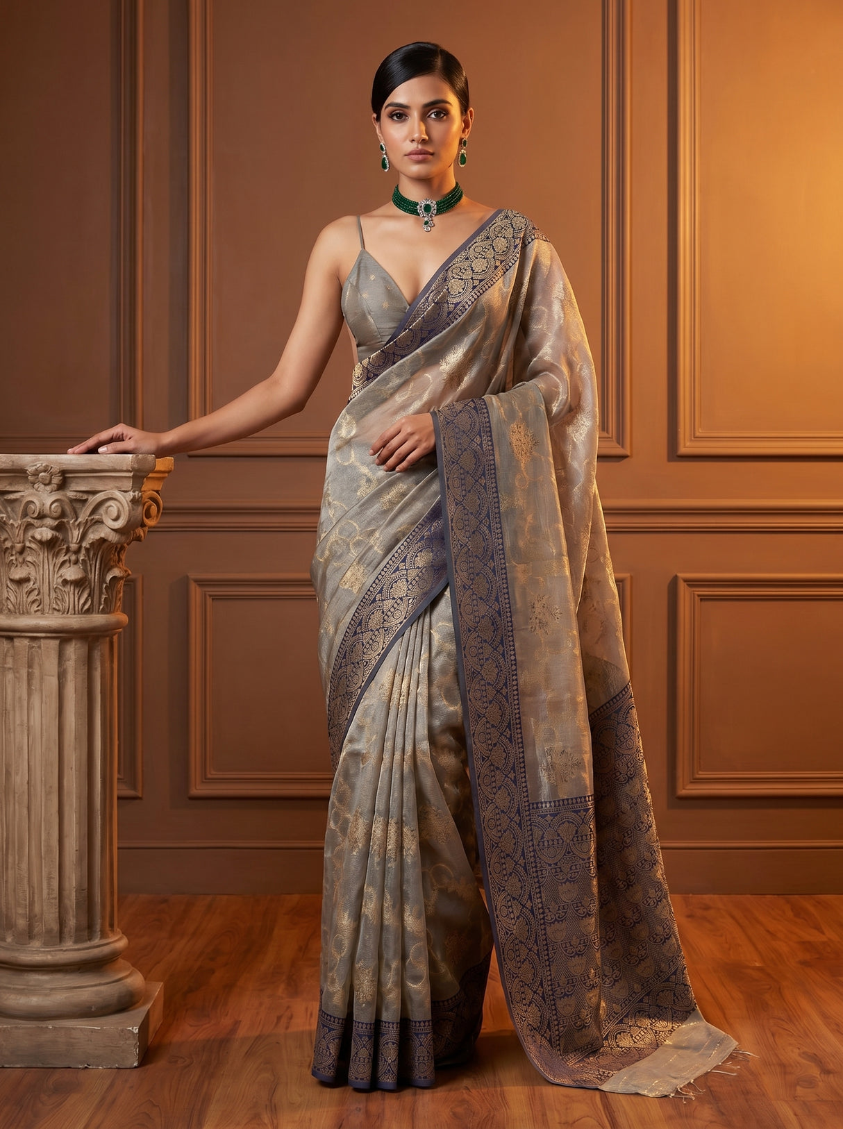 MIMOSA Navy Banarasi Art Silk Saree — pose 10 styling detail