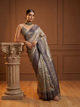 MIMOSA Navy Banarasi Art Silk Saree — view of the drape and fabric shine