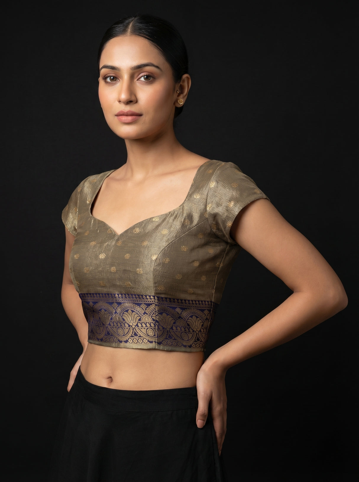 MIMOSA Navy Banarasi Art Silk Saree — blouse close-up
