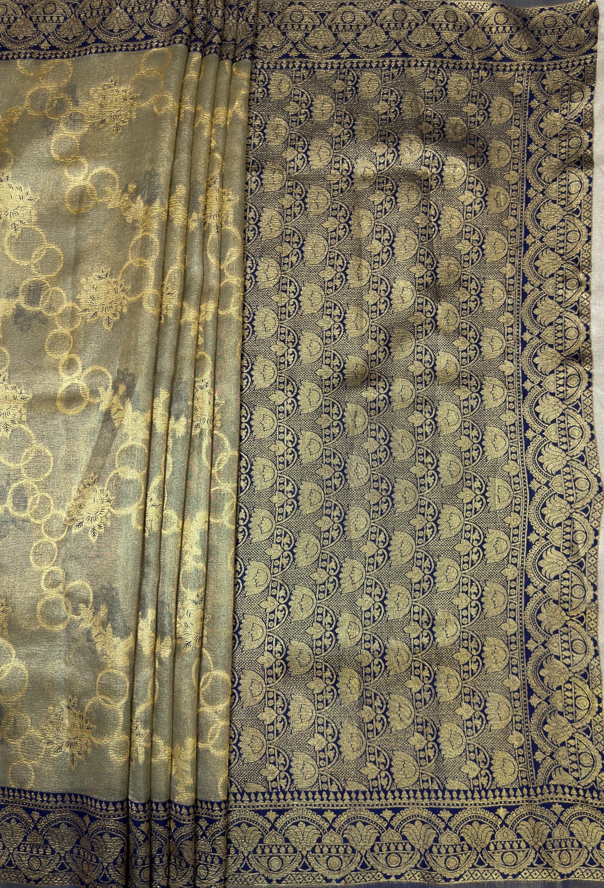 MIMOSA Navy Banarasi Art Silk Saree — pallu and zari work detail