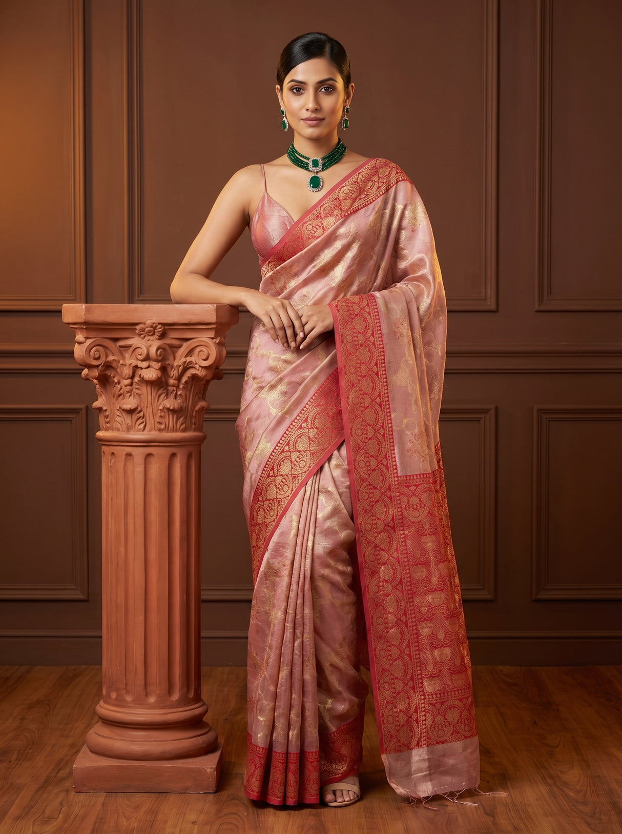 MIMOSA Rani Banarasi Art Silk Saree — detail of the zari border
