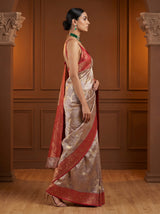 MIMOSA Rani Banarasi Art Silk Saree — view of the drape and fabric shine