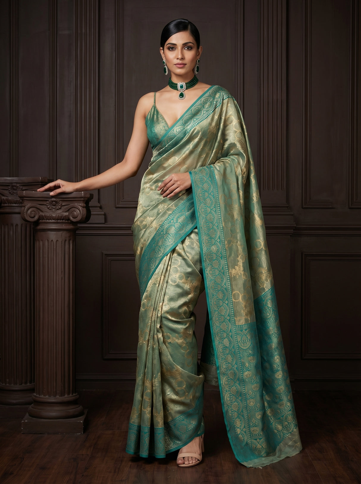 MIMOSA Saffire Banarasi Art Silk Saree — detail of the zari border